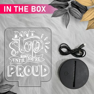 Motivational Night Lamp Don’t Stop Until You are Proud Engraved Quote Night Lamp with Warm White Light & USB Powered